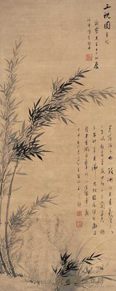 张崟 三祝图 立轴 121×50cm